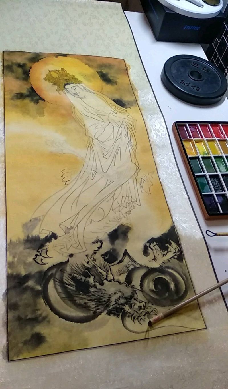 水墨菩萨纹身图片