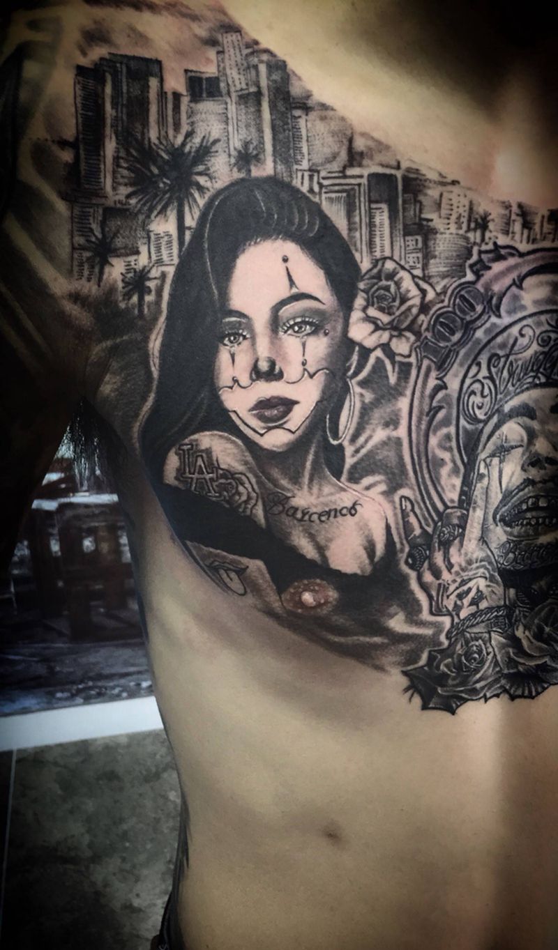 奇卡诺花胸纹身图片