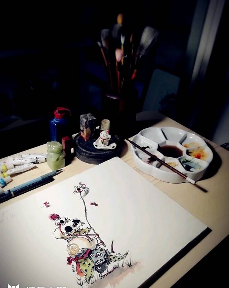 水墨风小图纹身图片_传统习俗清新国画人物鬼神宗教原创手稿纹身图案