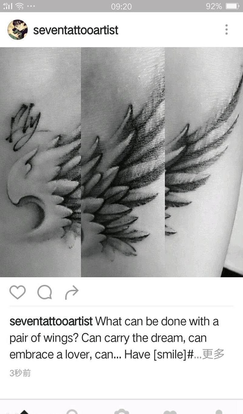 翅膀纹身图片_手臂腿部欧美清新图腾原创成品纹身图案