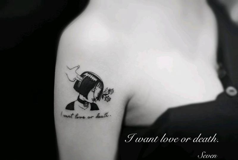 清新小图纹身图片_肩部欧美肖像几何字符人物原创性感成品纹身图案