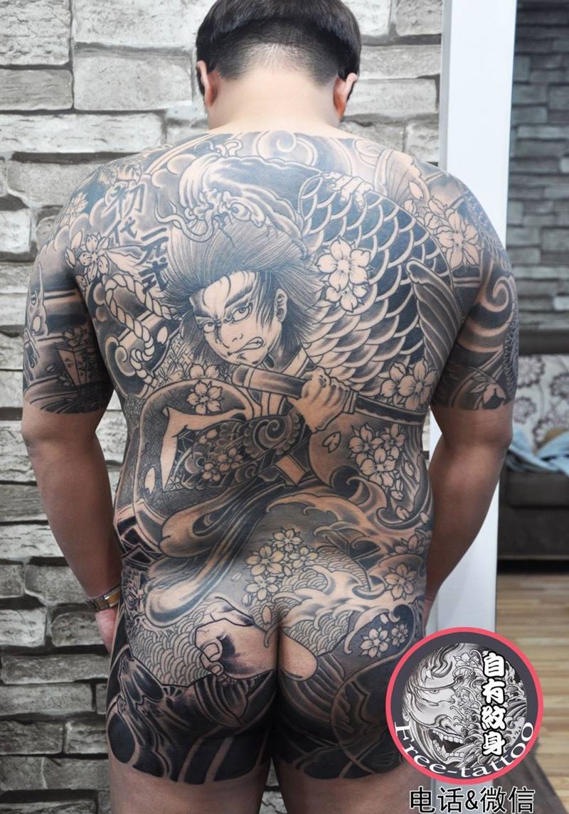 本人原创手稿满背鬼若丸纹身图片