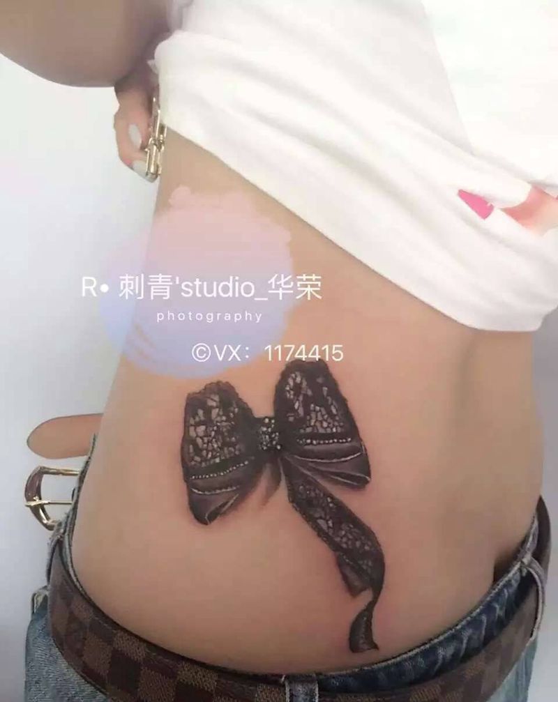 蕾丝蝴蝶结纹身图片