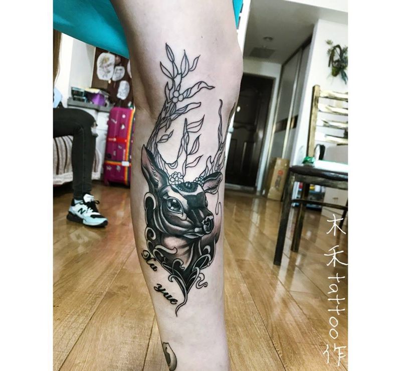 遮盖作品 鹿纹身图片