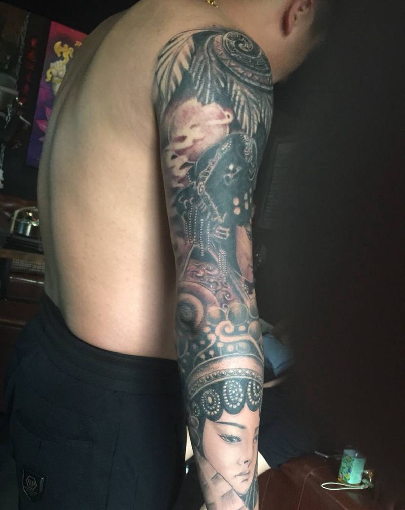 中国元素花臂纹身图片