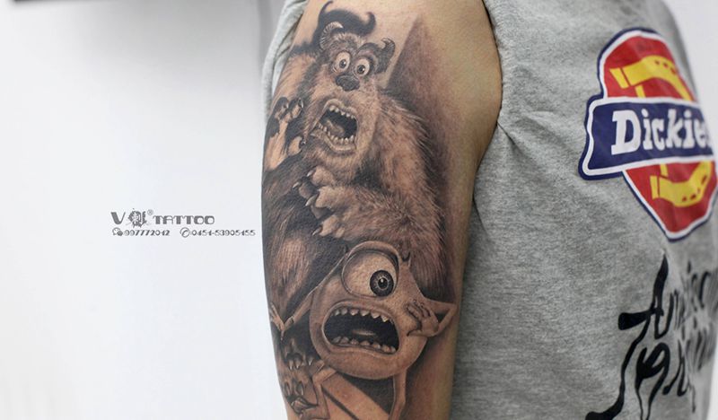 怪兽大学！纹身图片_手臂欧美写实New School怪兽大学迪士尼school纹身图案