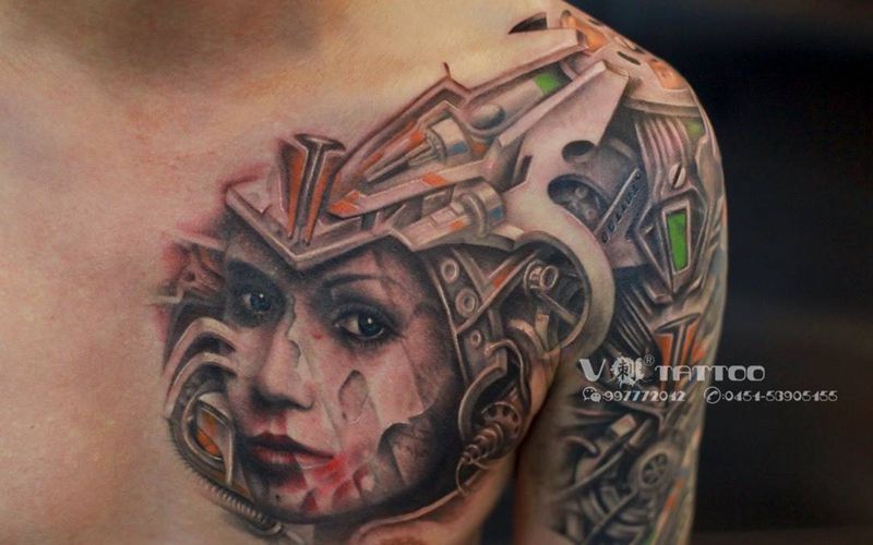 遮盖作品！纹身图片_成品手臂肖像欧美阿V作品V刺肖像王子3D机械人物纹身图案