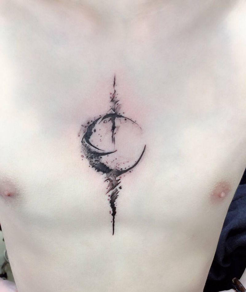 小清新纹身图片_胸部水墨纹身图案