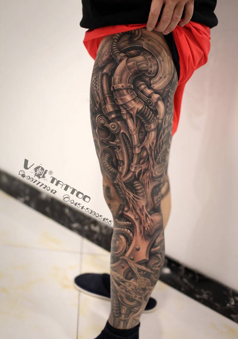 机械革命！纹身图片_腿部欧美写实机械机械腿3D机械纹身图案