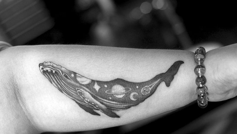 鲸鱼纹身图片_手臂点刺纹身图案