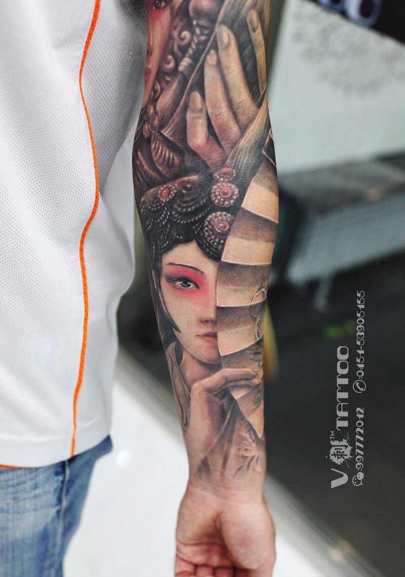 接受不能改变的，改变不能接受的纹身图片_成品手臂写实肖像国画人物原创哈尔滨哈尔滨V刺阿V纹身图案