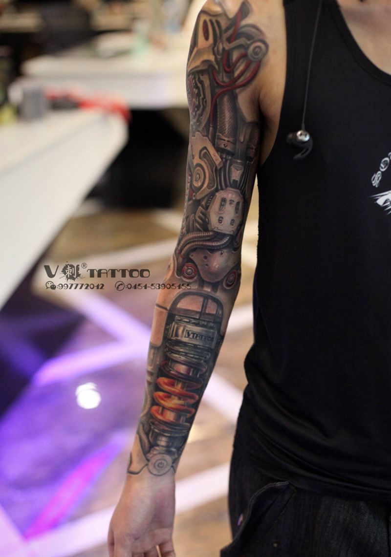 机械臂纹身图片_手臂欧美写实机械臂机械写实肖像王子纹身图案