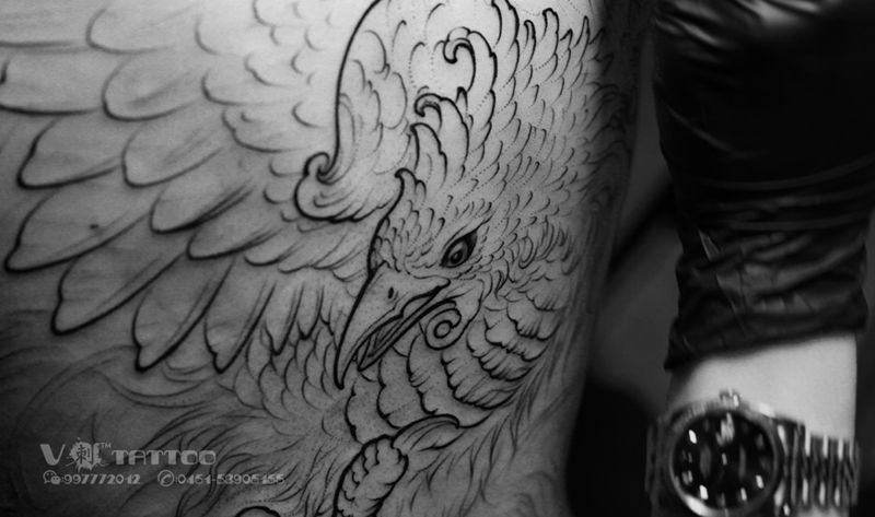 感受每一针的微妙…纹身图片_成品传统国画哈尔滨哈尔滨V刺阿V满背凤凰纹身图案