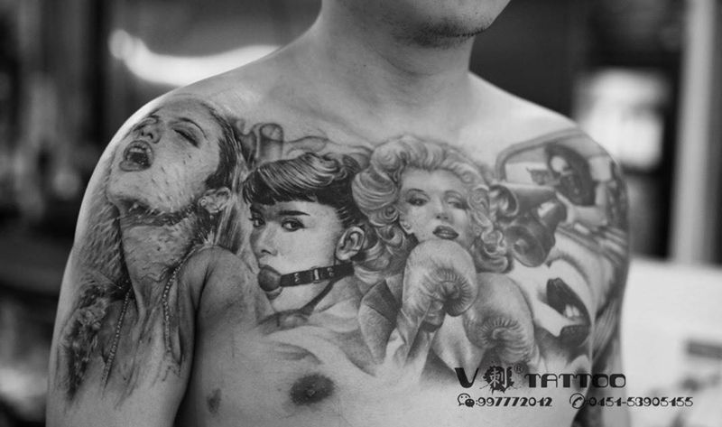沃霍尔的一千个吻！纹身图片_成品阿V作品V刺肖像王子哈尔滨写实3D肖像欧美肖像纹身图案