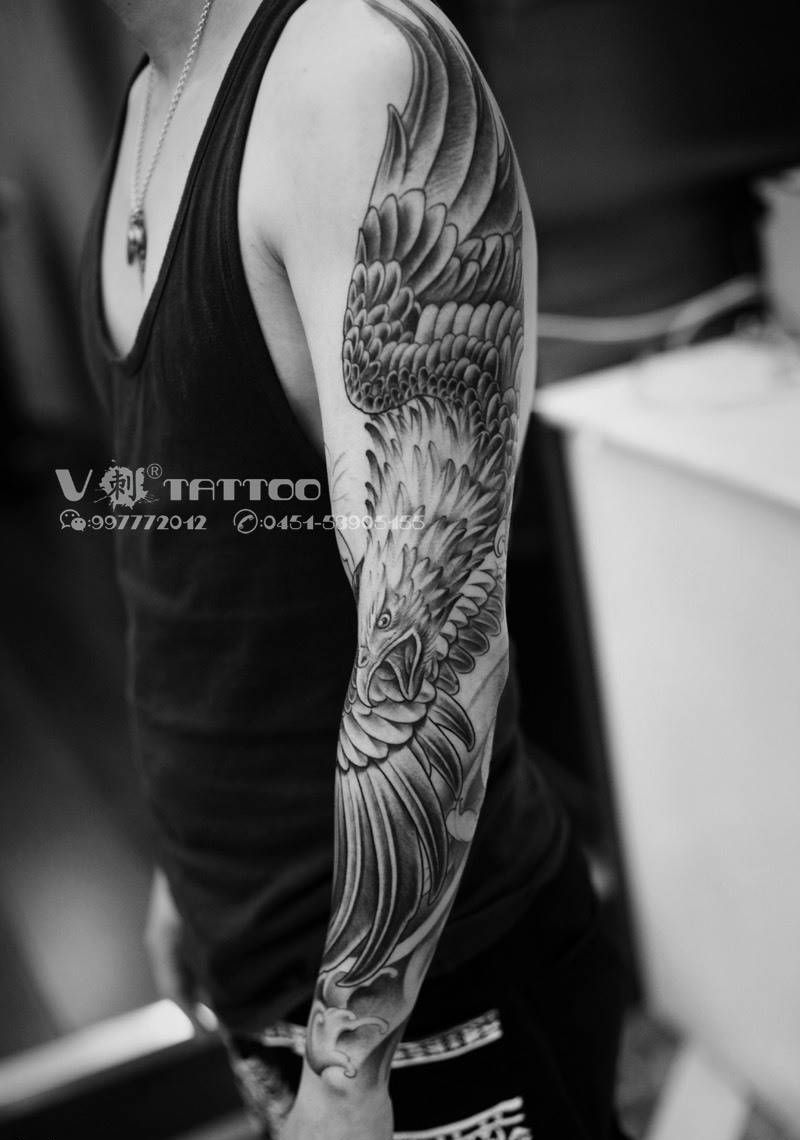 复古式的美好！纹身图片_成品手臂花臂阿V作品V刺老鹰纹身图案