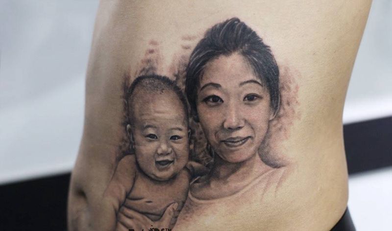 从现在到以后，你和你的笑容，都是我的纹身图片_成品腰部肖像写实人物哈尔滨V刺哈尔滨3D阿V纹身图案