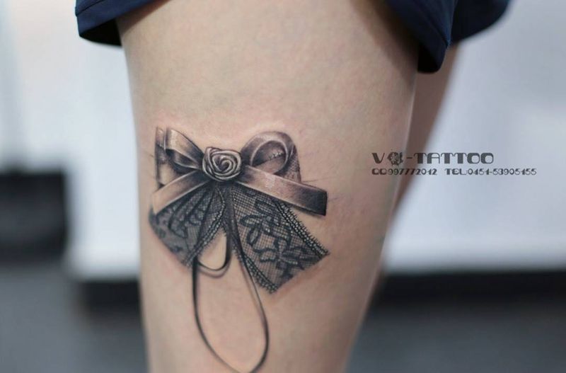 蕾丝蝴蝶结未完成纹身图片_成品腿部欧美哈尔滨哈尔滨V刺阿V蕾丝蝴蝶结纹身图案