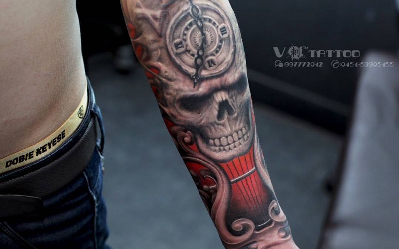 Live free play strong~~纹身图片_成品手臂欧美写实原创哈尔滨哈尔滨V刺花臂3D阿V纹身图案