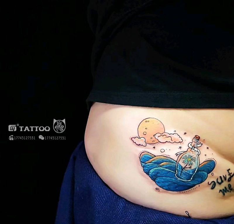 漂流的理想纹身图片_腰部纹身图案