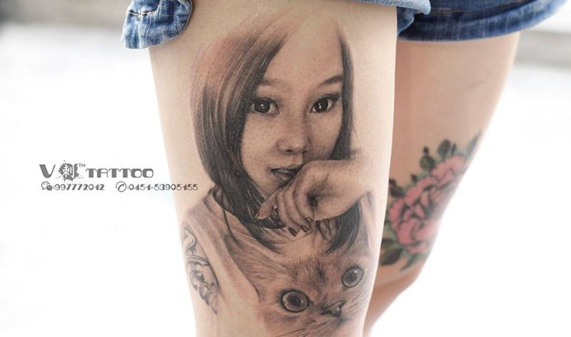 爱猫女.Tattoo by 阿V纹身图片_写实肖像成品人物动物哈尔滨哈尔滨V刺阿V原创肖像王子纹身图案