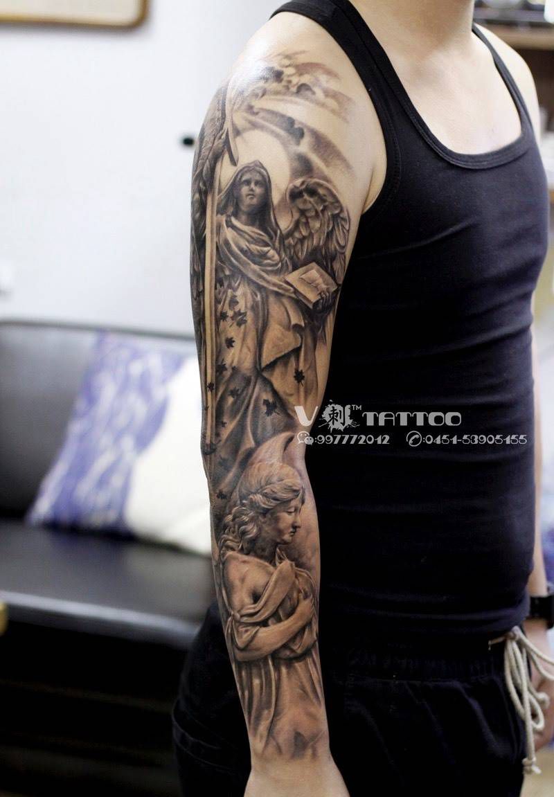 打败所有不坚定意识！by：阿V纹身图片_成品欧美手臂人物宗教哈尔滨哈尔滨V刺阿V花臂3D纹身图案