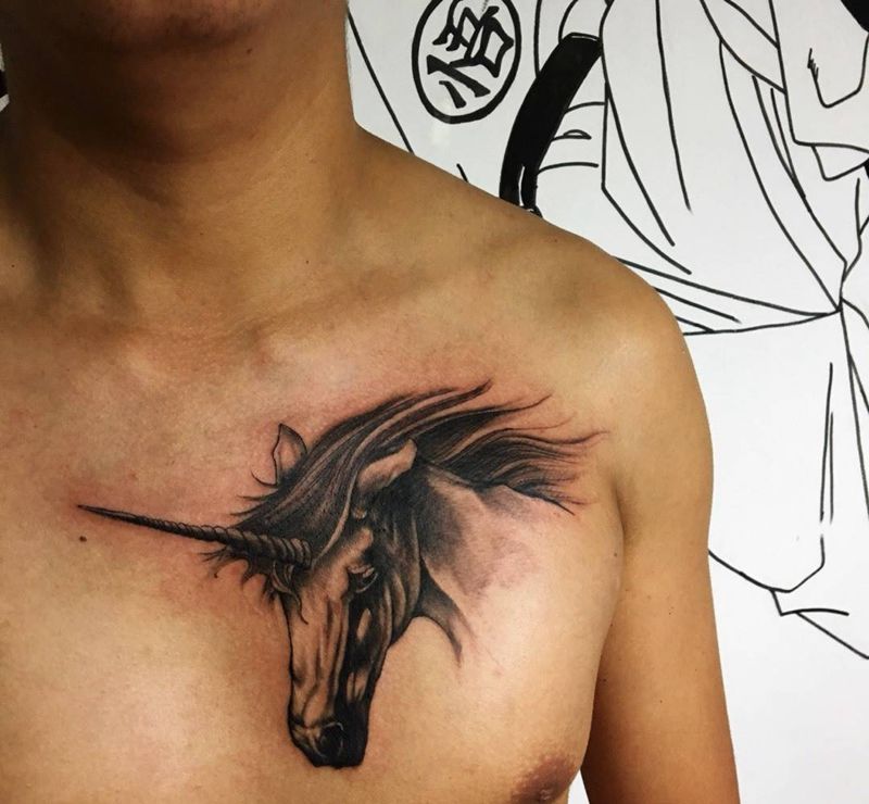 独角兽纹身图片_欧美独角兽纹身图案