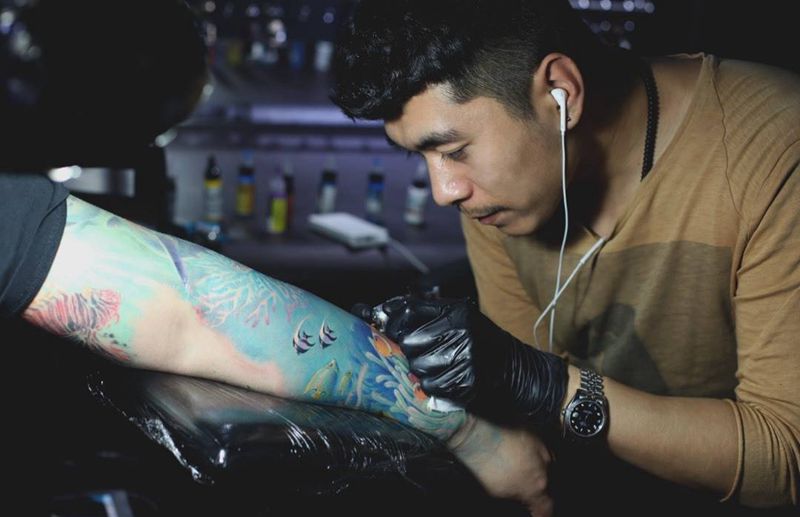 海洋花臂未完成…纹身图片_成品手臂欧美写实哈尔滨哈尔滨V刺花臂纹身图案