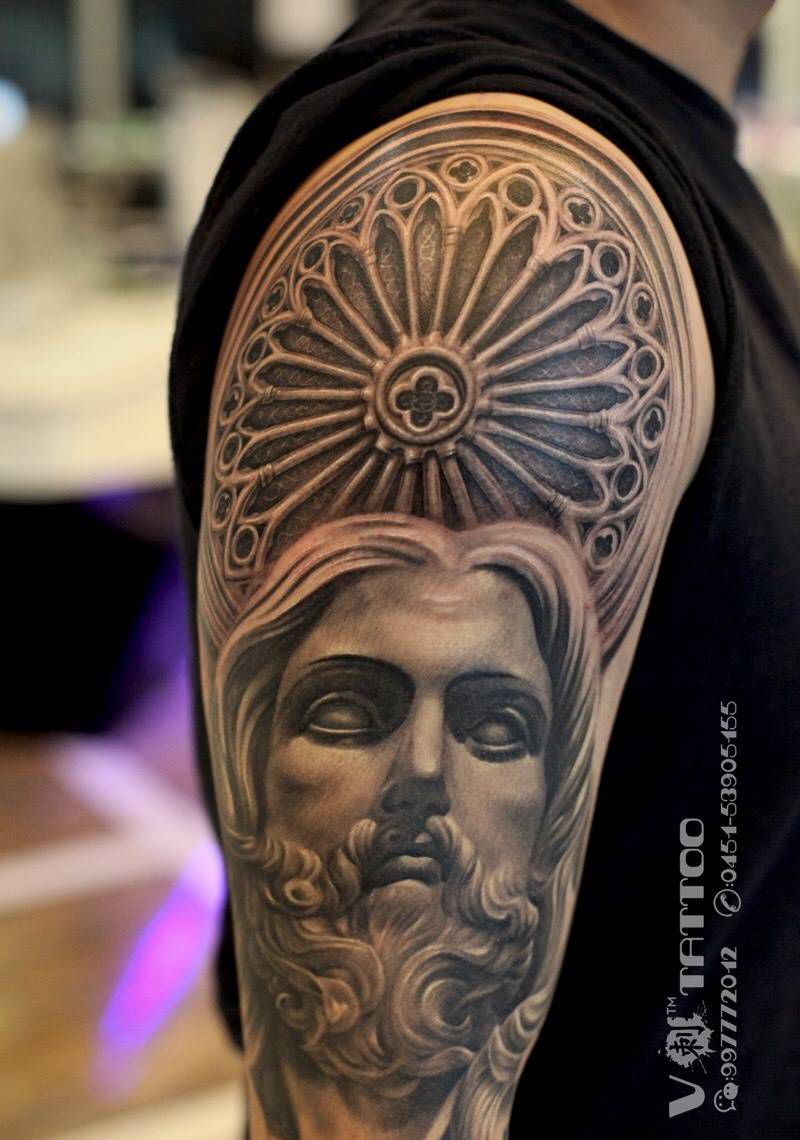 每一种花臂，都有你要的意义！纹身图片_成品欧美写实阿V作品肖像王子V刺哈尔滨耶稣建筑肖像纹身图案
