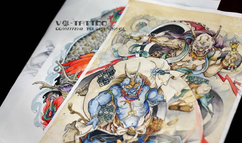 学生习作纹身图片_手稿背部腿部手臂传统国画习俗哈尔滨V刺哈尔滨宗教纹身图案