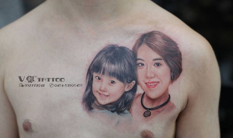 不错过每一次心跳！纹身图片_成品胸部肖像写实原创阿V作品哈尔滨纹身图案