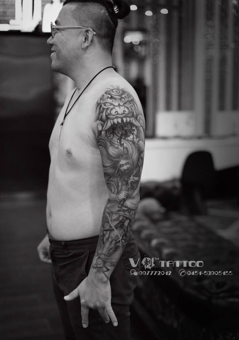 盘古！完成！纹身图片_成品手臂传统肖像写实哈尔滨哈尔滨V刺阿V花臂原创纹身图案