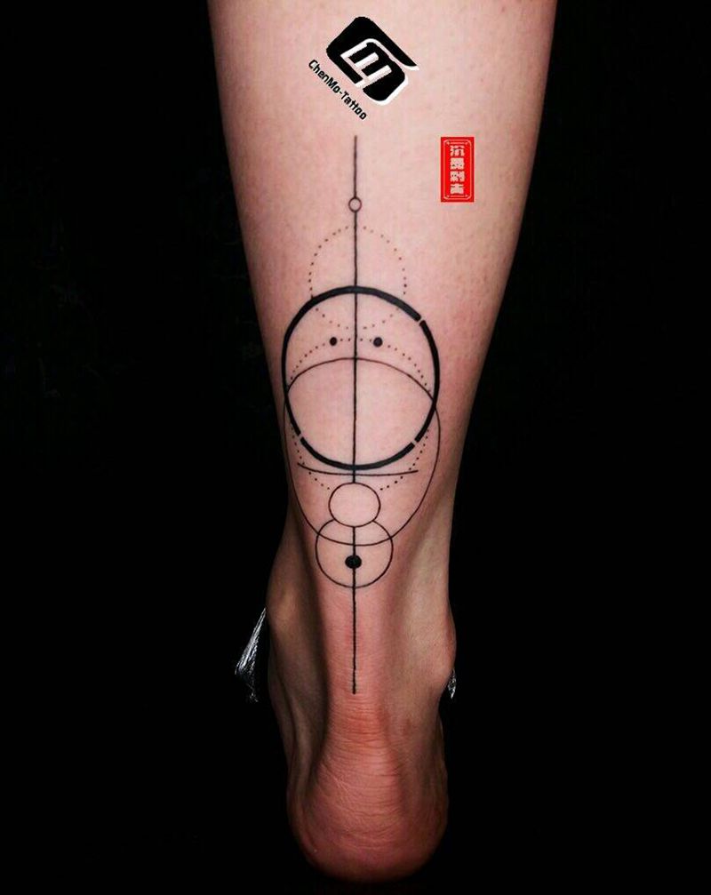 线纹身图片_腿部清新几何成品纹身图案