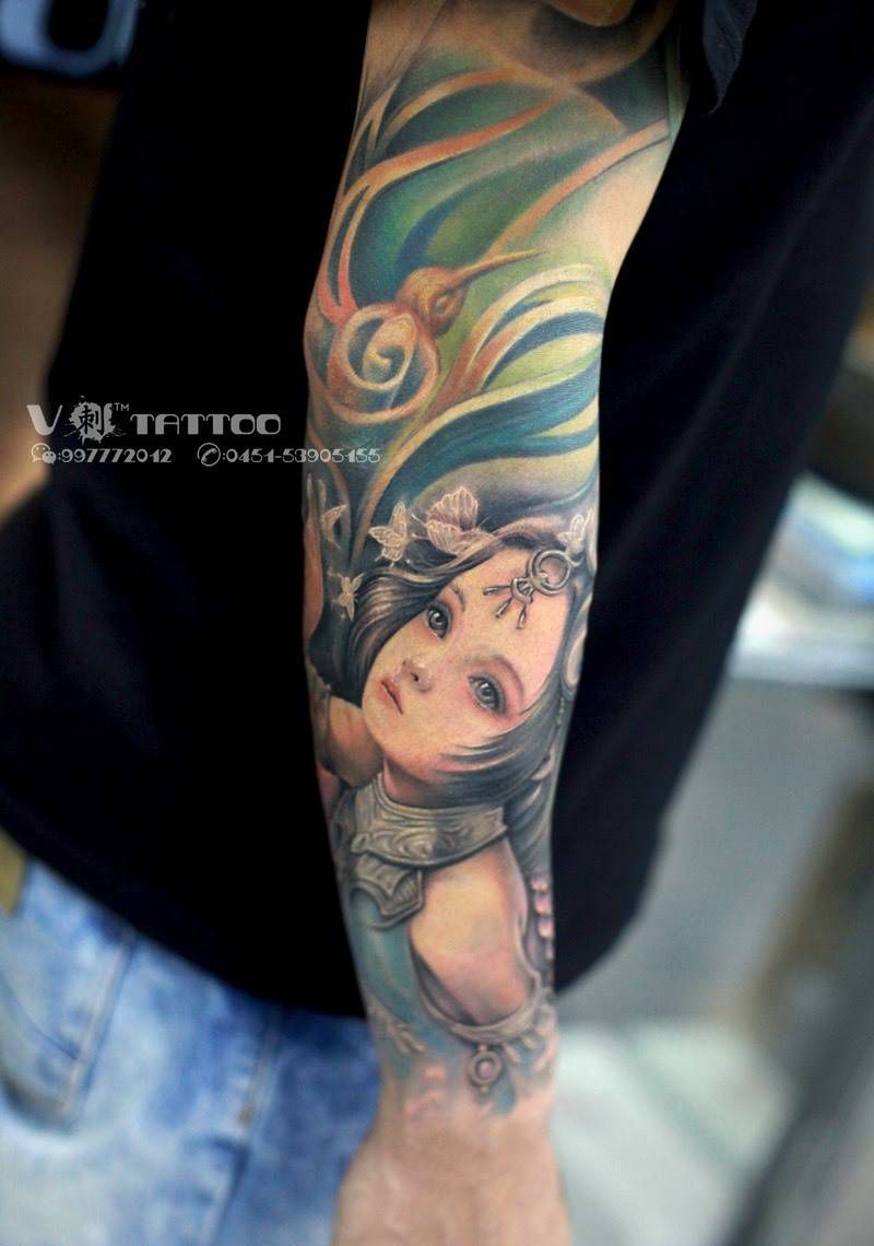 Tattoo by 阿V纹身图片_成品肖像人物阿V作品哈尔滨肖像王子V刺欧美花臂写实肖像纹身图案