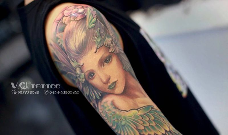 彩色人格！纹身图片_成品欧美肖像写实人物阿V作品哈尔滨V刺肖像王子3D纹身图案