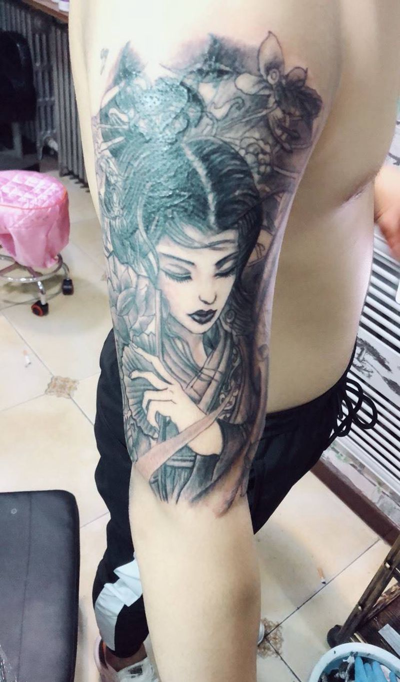 艺妓遮盖纹身图片
