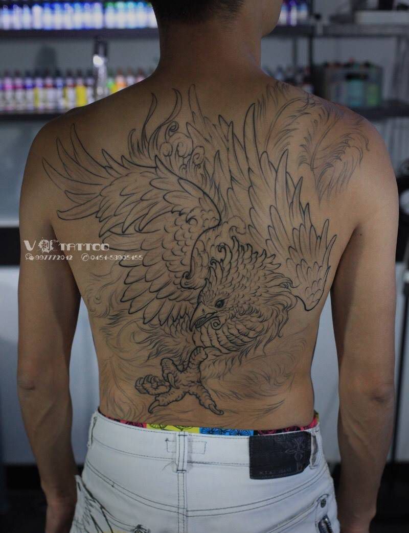 未完…纹身图片_成品手稿背部传统国画哈尔滨哈尔滨V刺阿V凤凰纹身图案