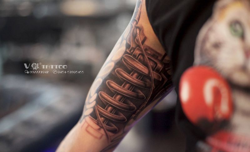 机械花臂未完成！纹身图片_手臂欧美写实机械3D哈尔滨纹身图案