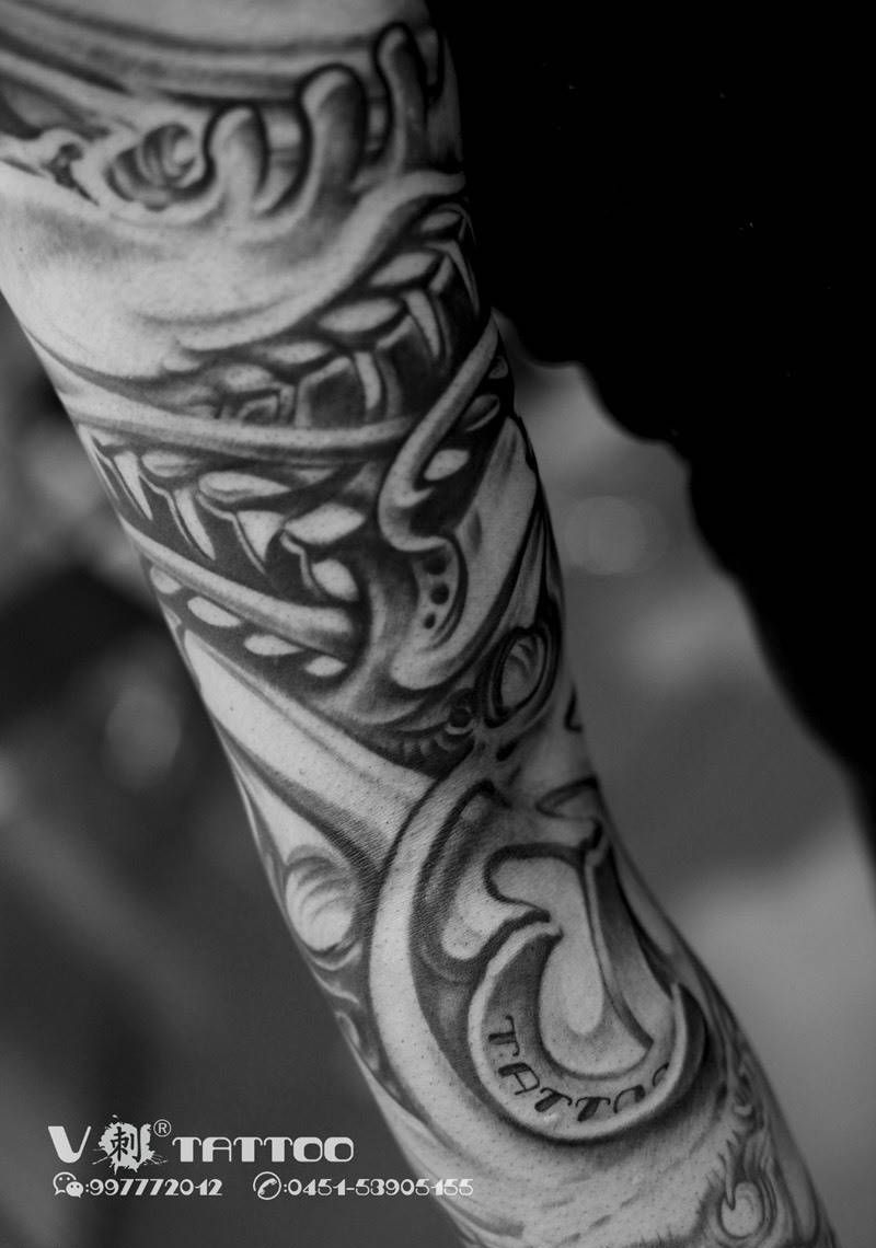 3D花臂未完成……纹身图片_花臂阿V作品哈尔滨V刺肖像王子3D欧美纹身图案