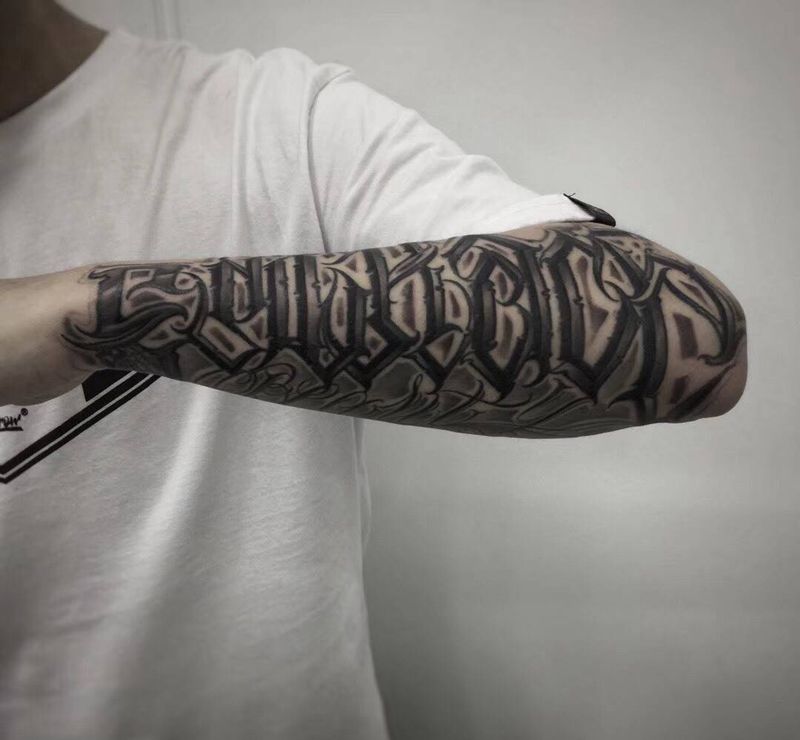 花体字纹身图片_成品手稿手臂原创school花体字酷炫 线条贴纸欧美纹身图案