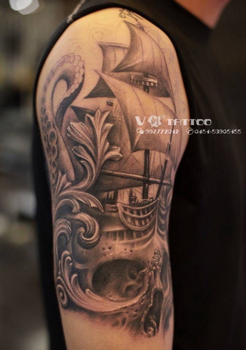 每一次解锁！纹身图片_成品欧美阿V作品哈尔滨V刺肖像王子写实欧美花臂纹身图案