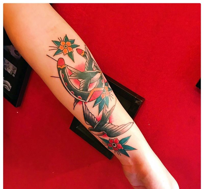 Old school#Sallow纹身图片_成品手臂欧美动物纹身图案