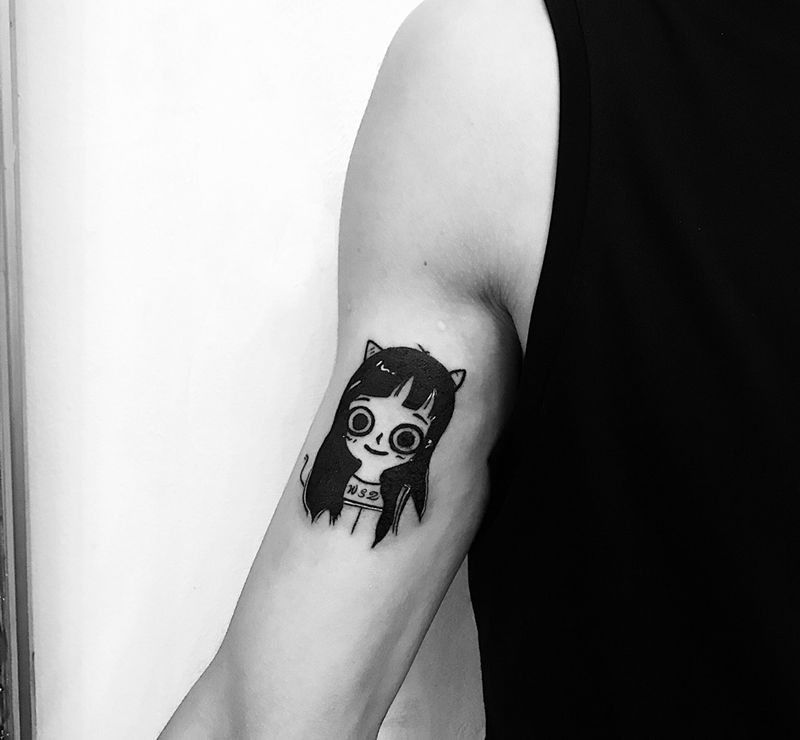 简笔画纹身图片_成品手臂清新人物纹身图案