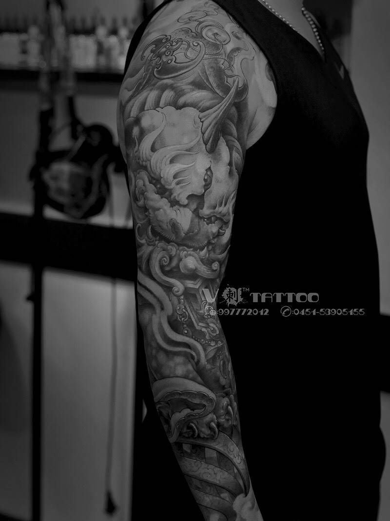狮来运转…纹身图片_成品手臂传统国画习俗宗教哈尔滨哈尔滨V刺阿V3D纹身图案