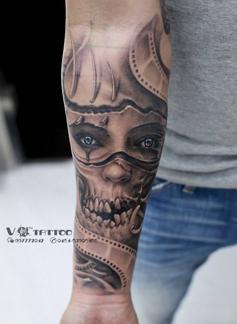 真正的自由就是一无所有纹身图片_成品手臂欧美肖像写实哈尔滨哈尔滨V刺阿V原创3D纹身图案