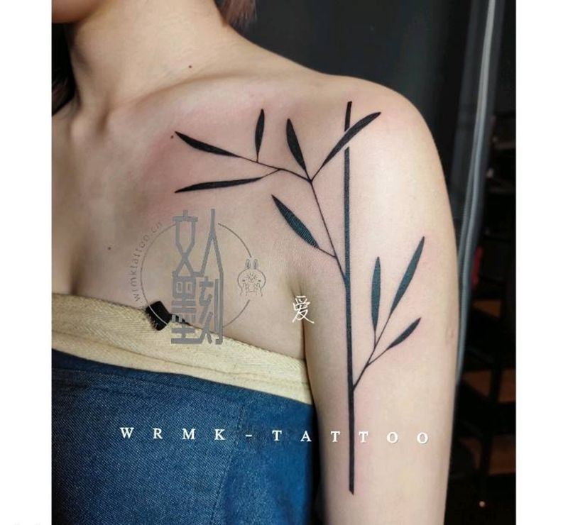 竹子纹身图片_胸部手臂图腾几何竹子纹身图案