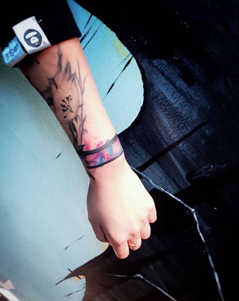 手环纹身图片_手臂手部水彩手环纹身图案