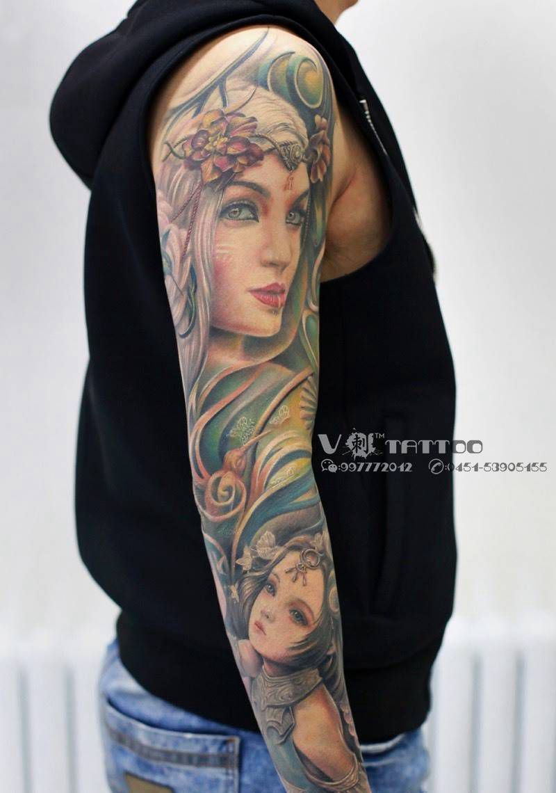 动脉里的舞蹈！（花臂完结版）Tattoo by 阿V纹身图片_成品欧美写实肖像人物V刺 肖像王子阿V作品写实花臂纹身图案