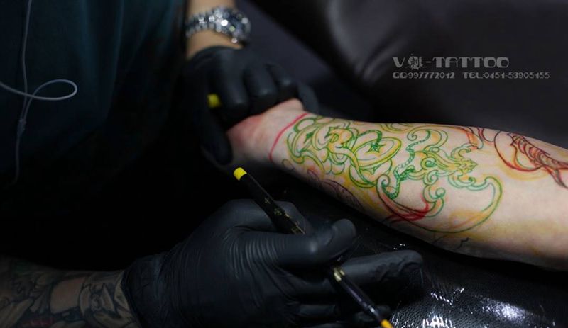 传统花臂半甲未完成…纹身图片_成品手臂花臂哈尔滨哈尔滨V刺传统国画纹身图案