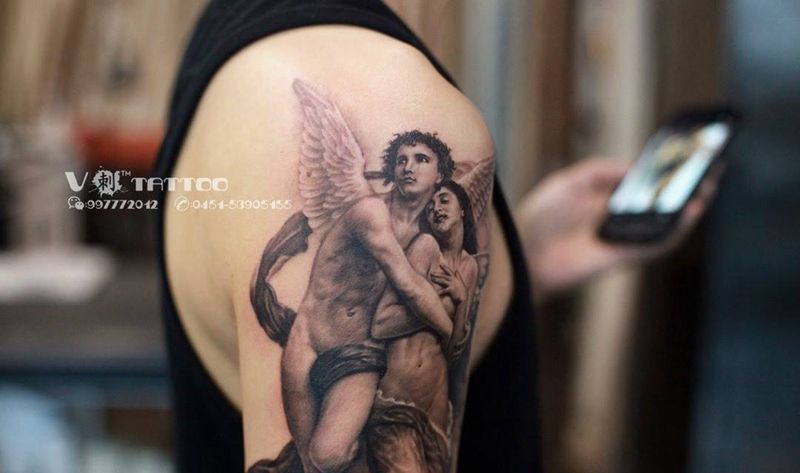 Tattoo by 阿V纹身图片_成品V刺 肖像王子肖像阿V作品写实花臂欧美纹身图案