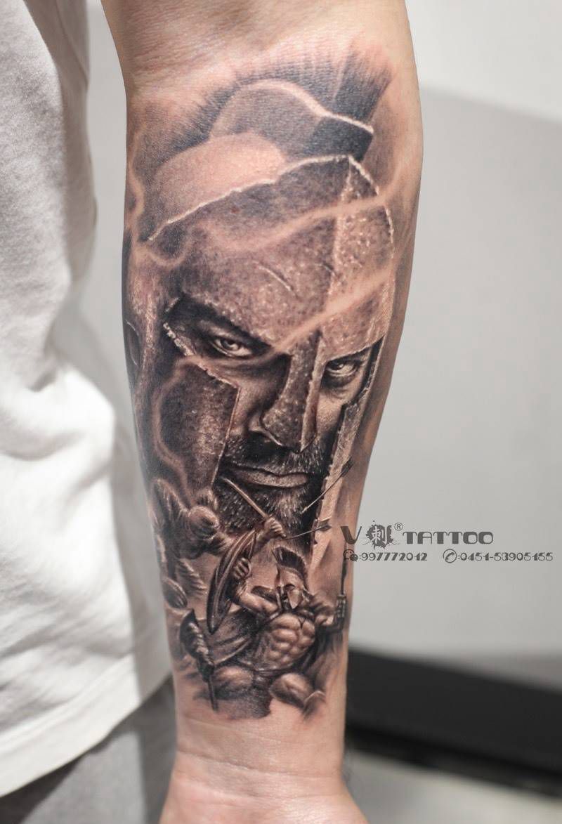 斯巴达！ Tattoo by 阿V纹身图片_手臂欧美写实斯巴达肖像哈尔滨纹身图案